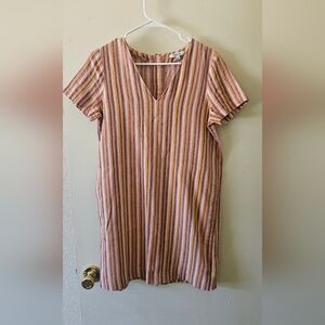 Striped V-Neck Short Sleeve DressNOWT